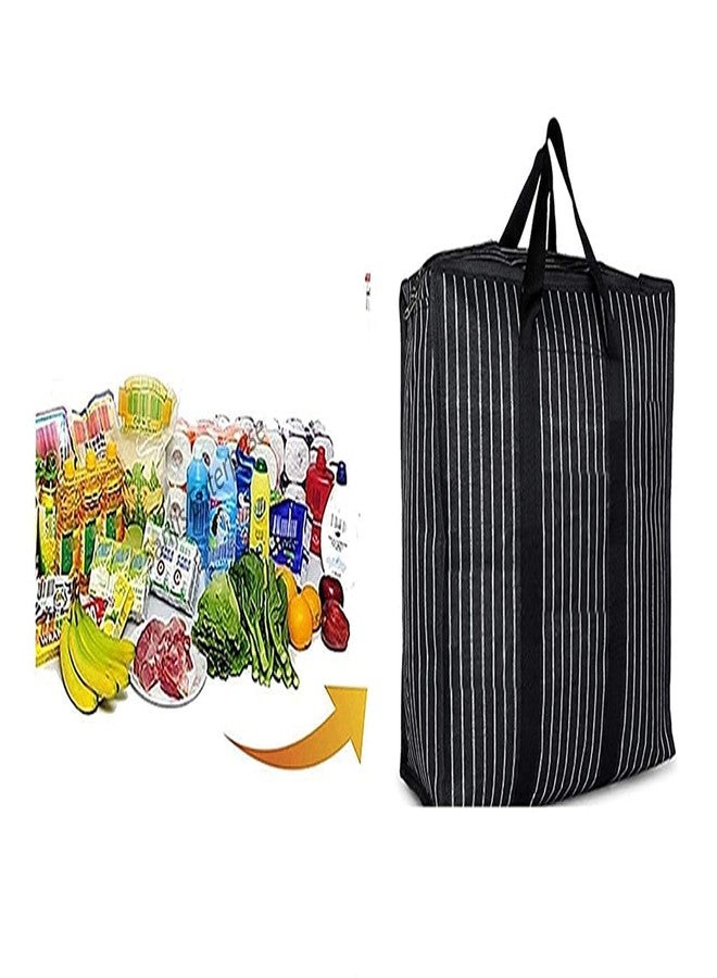 TJOM Multipurpose Large Big Heavy Duty Toy Clothes Files Picnic Shopping Storage Organizer Grocery Vegetable Canvas Bag with Strong Handles and Strong Base with Storage Covers Zip (Black -Pack of 2) - Image 2